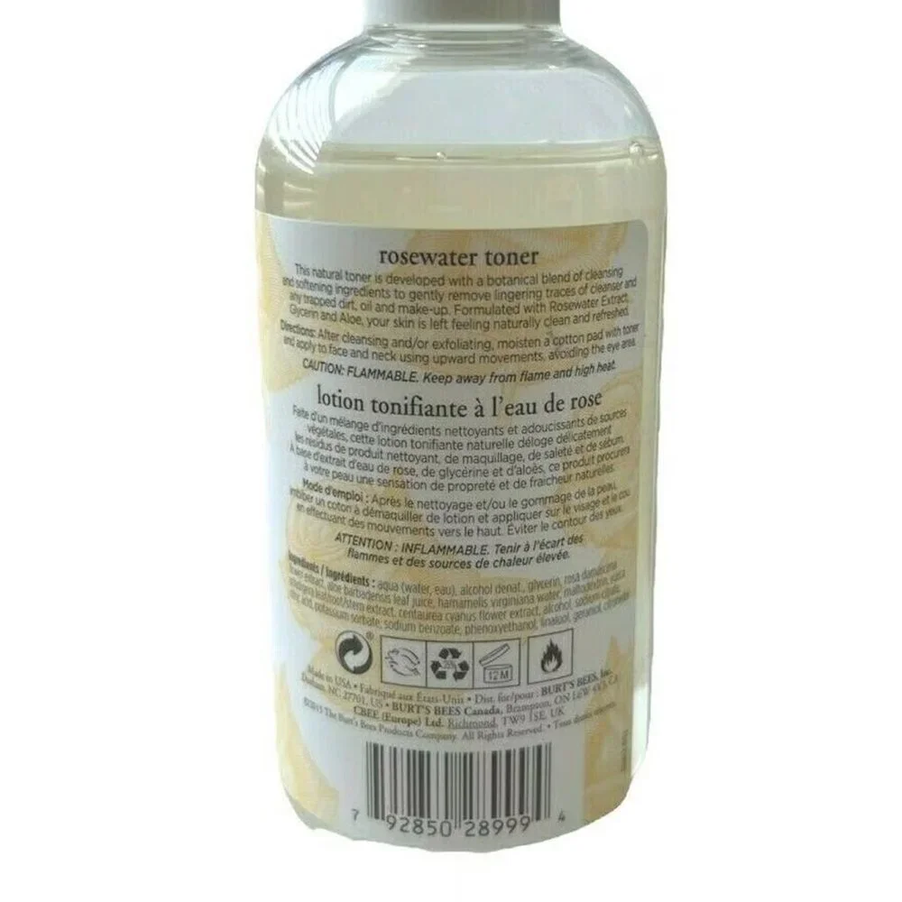 BURT'S BEES New 'Rosewater' Toner 8oz Bottle FACTORY SEALED